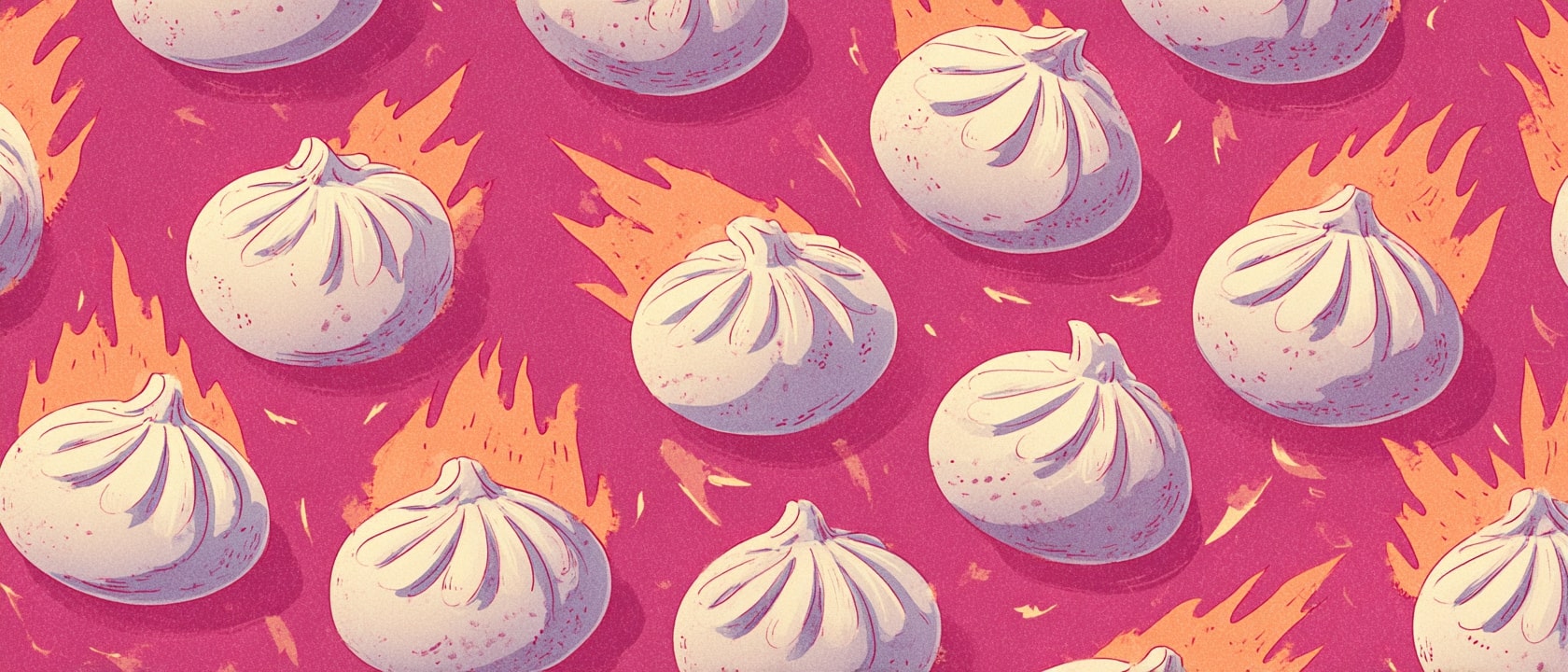Steaming baozi dumplings with flames